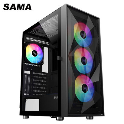 SAMA SAMA 3509 ATX Gaming Computer Case Mid Tower Tempered Glass w/ 4 x ARGB Fans (3 x120mm x Front l, 1 x120mm x Rear)