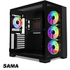 SAMA SAMA A711BK ATX Mid Tower Computer Case Tempered Glass Window with 3X ARGB Uni Fan Kit PWM Fan Type-C USB3.0 Pc Case Black