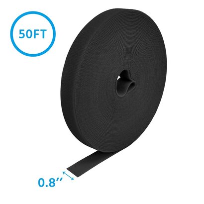 50 Foot (50Ft) Velcro Strap Tape Roll, 20mm (0.8") Width, Black color
