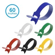 8" Hook and Loop Wrap Strap 1/2" Width Assorted colors , 60pc Pack