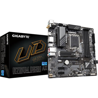 Gigabyte GIGABYTE B760M DS3H AX (LGA 1700/ Intel/ B760/ M-ATX/ DDR4/ 2* M.2/ PCIe 4.0/ USB 3.2 Gen 2 Type-C/WiFi 6E/ 2.5GbE LAN/Q-Flash Plus/PCIe EZ-Latch/Motherboard)