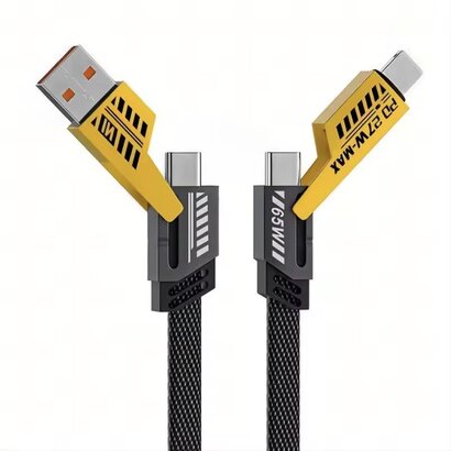 Gigacord Gigacord 5Ft 4in1 4-in-1 USB-C Cable, PD 65W Fast Charging Cable & Data Sync,Flat Braided Charger Cord with Type C/USB A for Laptop iPhone iPad MacBook Samsung