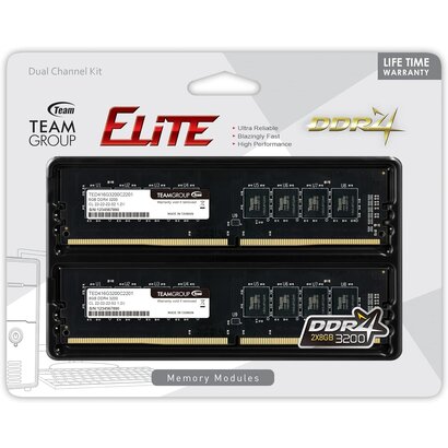 TEAMGROUP Elite DDR4 16GB Kit (2 x 8GB) 3200MHz (PC4-25600) CL22 Unbuffered Non-ECC 1.2V UDIMM 288 Pin