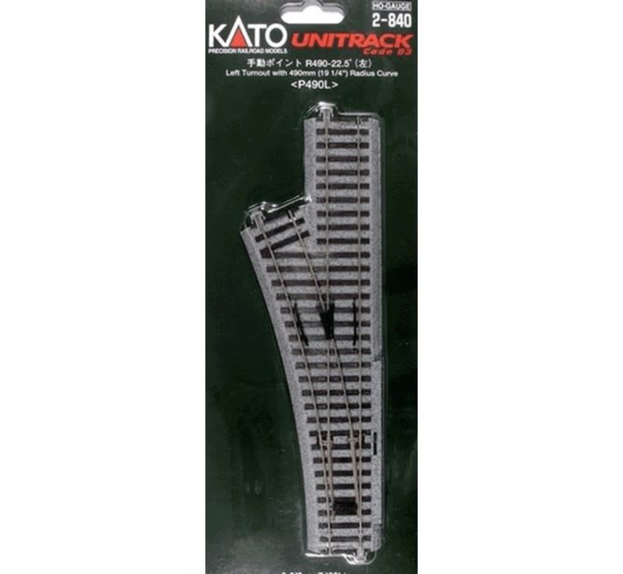 Kato : HO Track Left Manual Switck R490