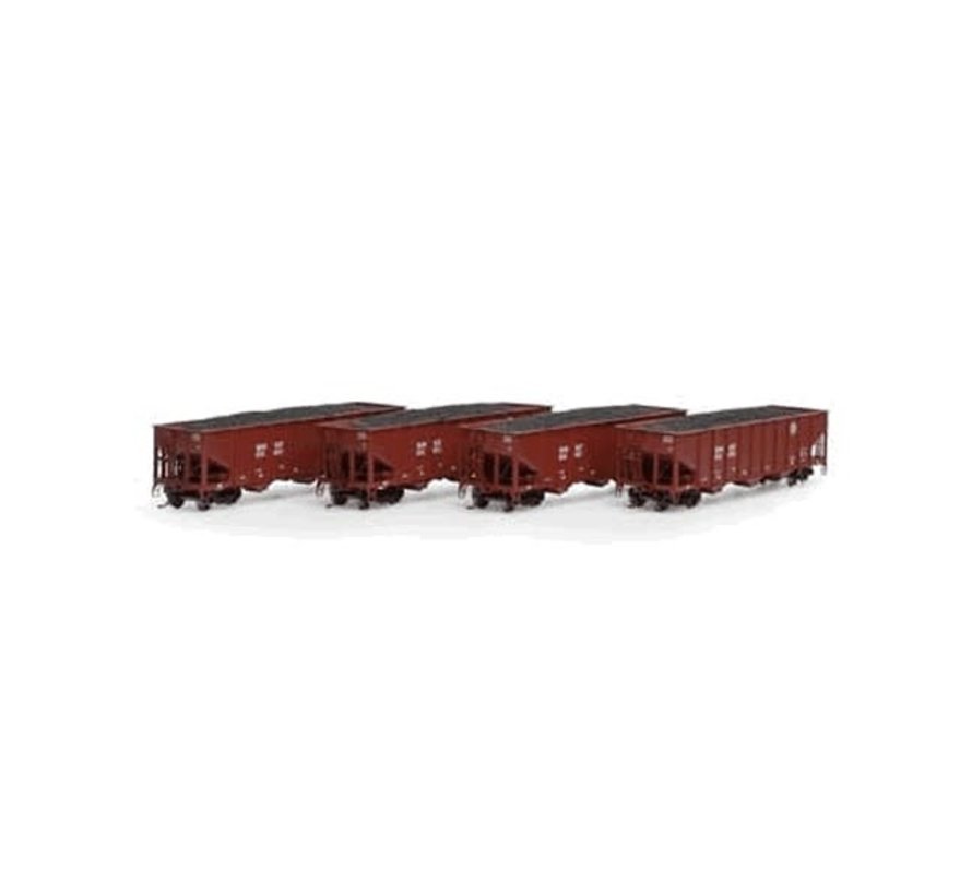 Athearn : HO BNSF 40' 3-Bay Ribbed Hopper w/Load (4-Car set)