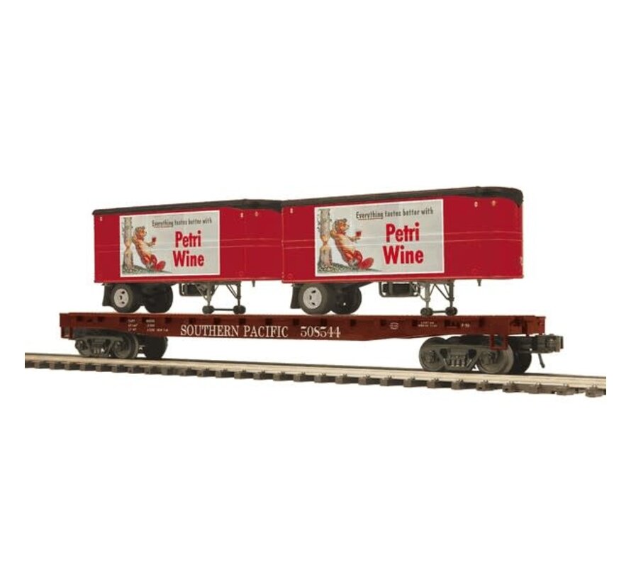 MTH : Flat Car w/(2) PUP Trailers -Southern Pacific