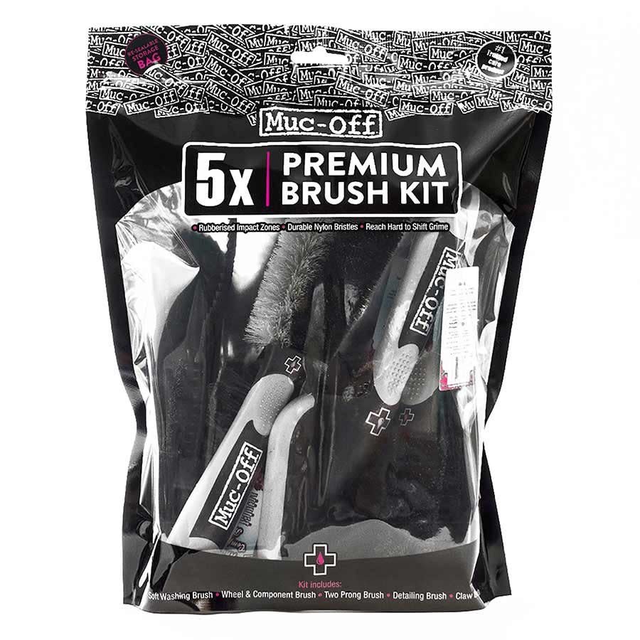 Muc-Off Kit 5 Brosses Vélo Premium - Nettoyage Complet Cadre Jantes Chaîne Poils Nylon