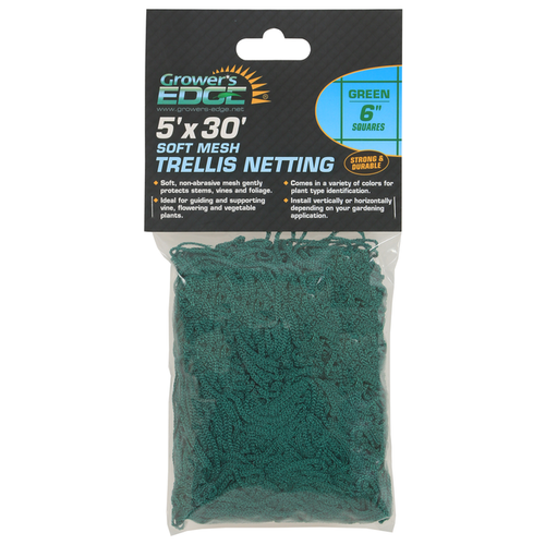 Growers Edge Grower's Edge Soft Mesh Trellis Netting 5 ft x 30 ft w/ 6 in Squares - Green (12/Cs) Growers Edge Grower's Edge Soft Mesh Trellis Netting 5 ft x 30 ft w/ 6 in Squares - Green (12/Cs)
