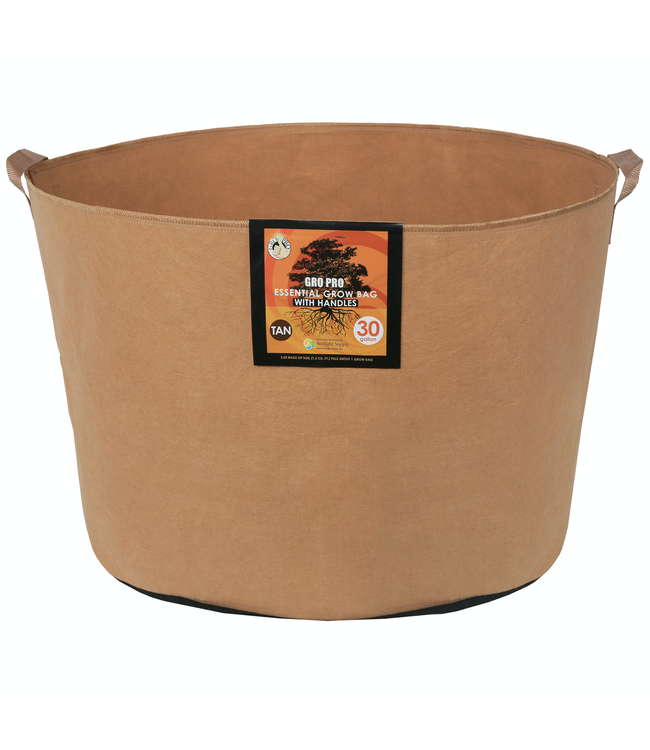 Gro Pro Essential Round Fabric Pot w/ Handles 30 Gallon - Tan (30/Cs)