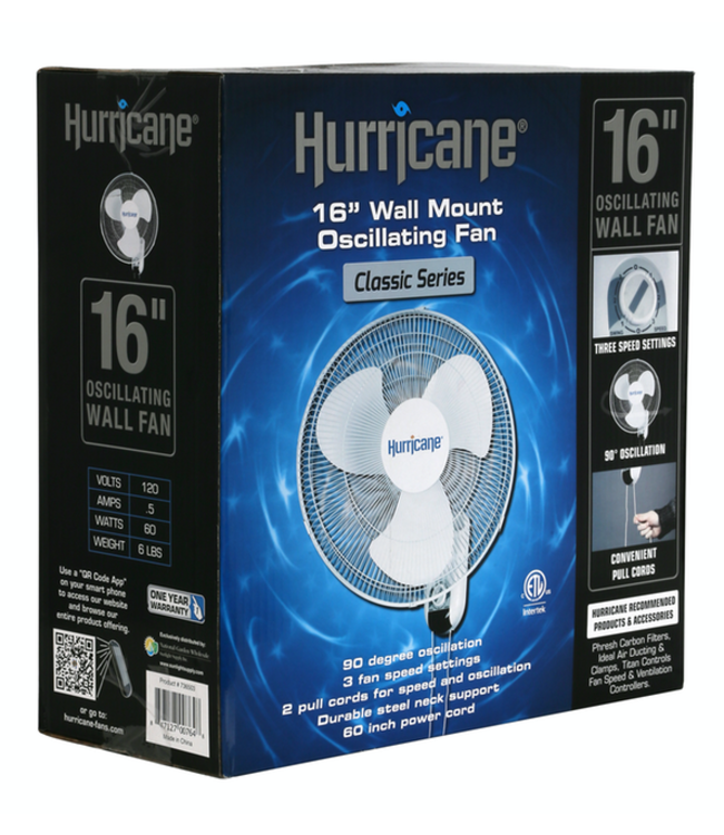 Hurricane Classic Oscillating Wall Mount Fan 16 in (48/Plt)