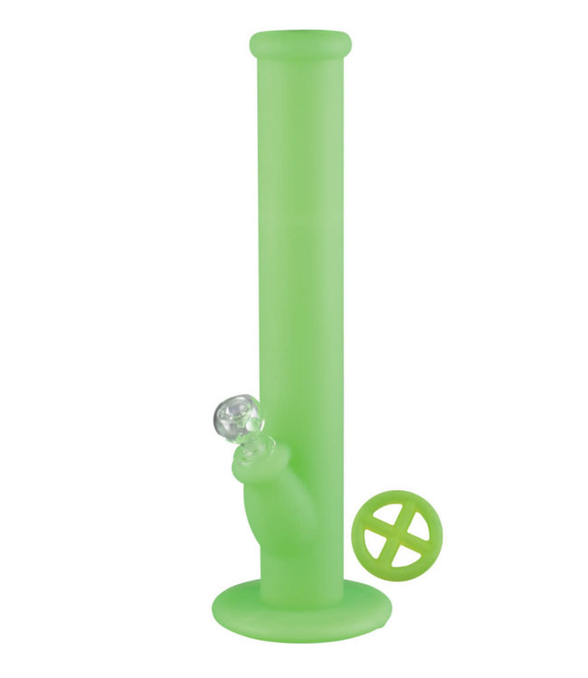 Silicone Water Pipe - 14''/14mm Female - Glow in the Dark