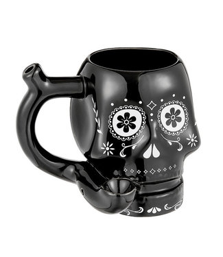 Roast & Toast Ceramic Pipe Mug | 15oz | Sugar Skull - Black