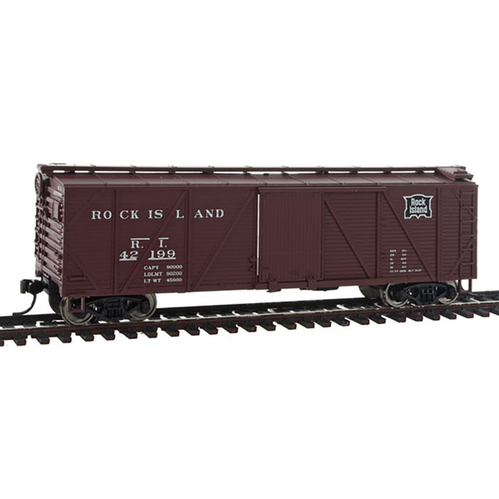 40' Single Sheathed Boxcar w/Flat Roof, Dreadnaught Ends, Wood-Running Boards -- Rock Island #42199
