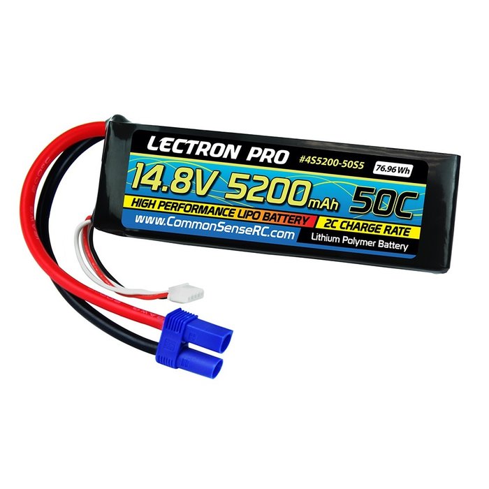 Lectron Pro 14.8V 5200mAh 50C Lipo Battery Soft Pack with EC5 Connector