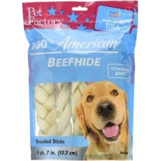 Pet Factory Beef Hide 7in Braided Sticks - 2pk