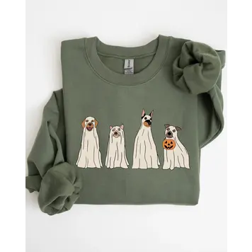 Refinery Number One Spooky Ghost Dogs Sweatshirt Green