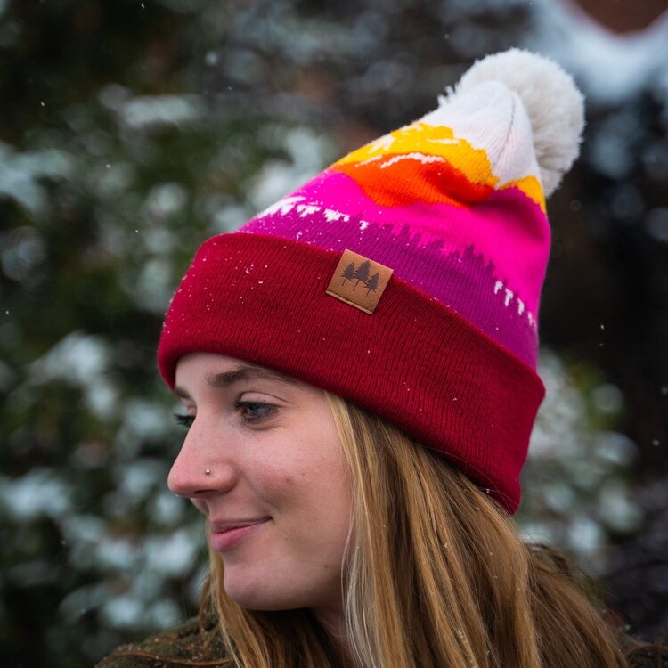 The Montana Scene Mountains Pom Beanie
