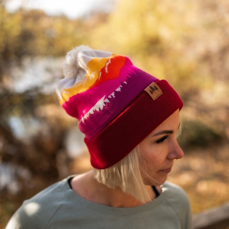 The Montana Scene Mountains Pom Beanie