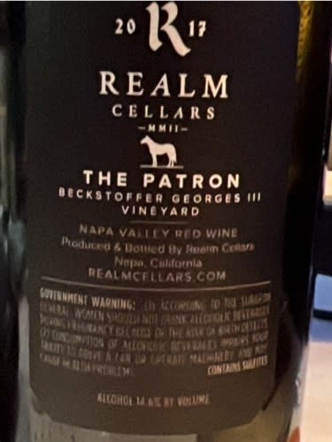 Realm Realm The Patron Beckstoffer Georges III Vineyard Cabernet Sauvignon 2017