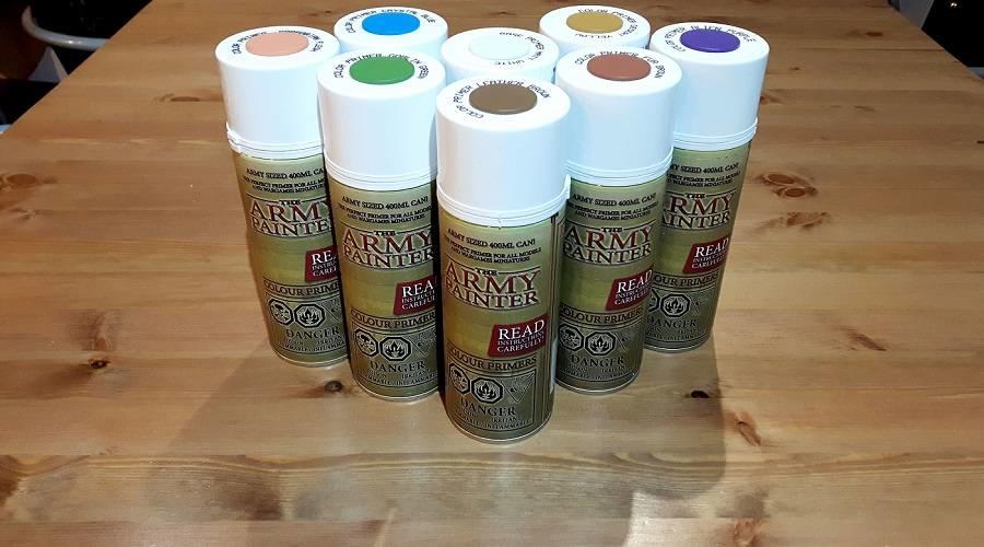 The Army Painter Acrylic Spray Bundle For Miniature Painting- Color Primers  For Model Miniatures- Bundle of 5 - Dragon Red, Army Green, Wolf Grey