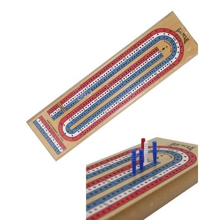 3-Track Cribbage Board - Pine R/W/B