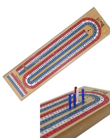 3-Track Cribbage Board - Pine R/W/B