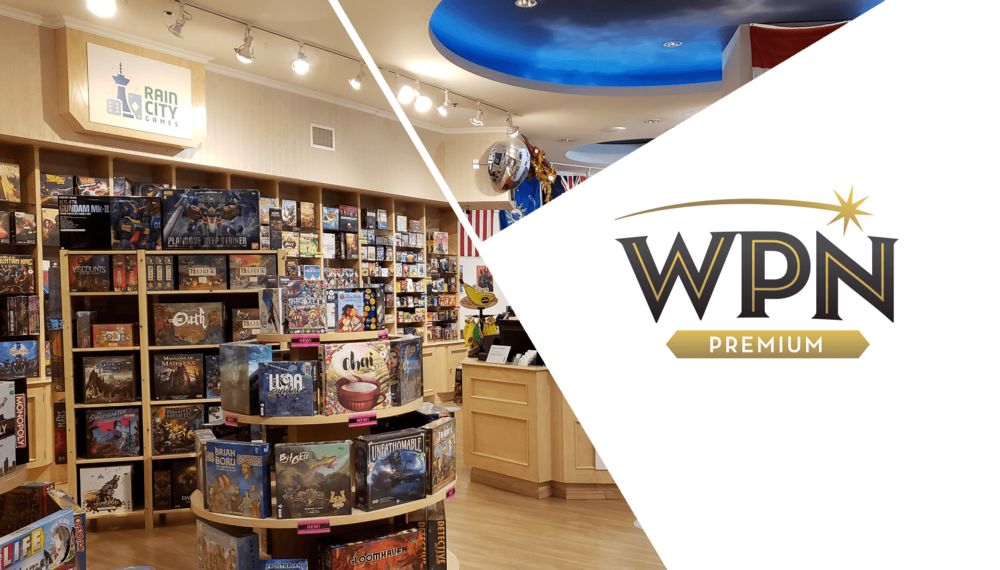Rain City Games Vancouver store interior with Wizards Play Network Premium logo