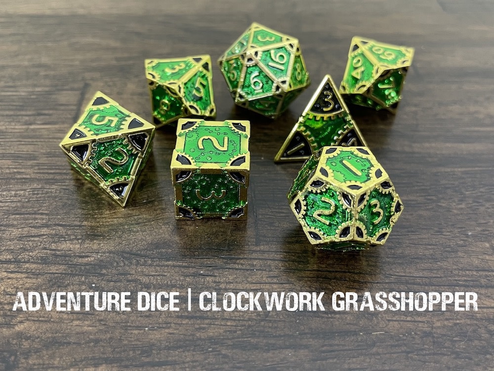 Metal RPG Dice Set - Clockwork Grasshopper