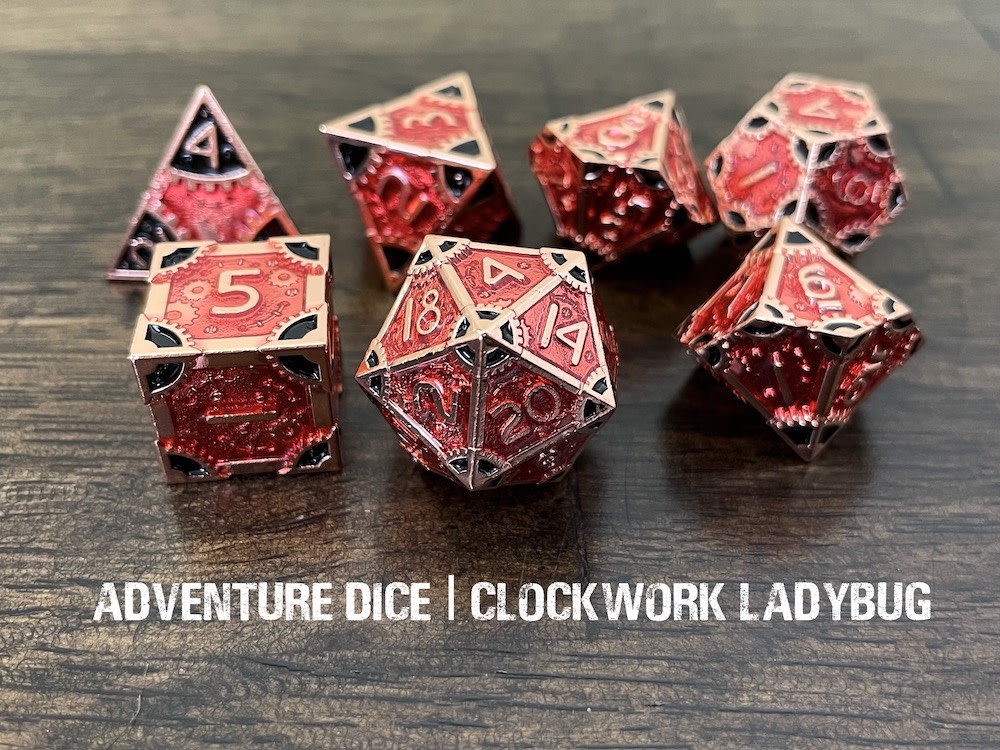Metal RPG Dice Set - Clockwork Ladybug