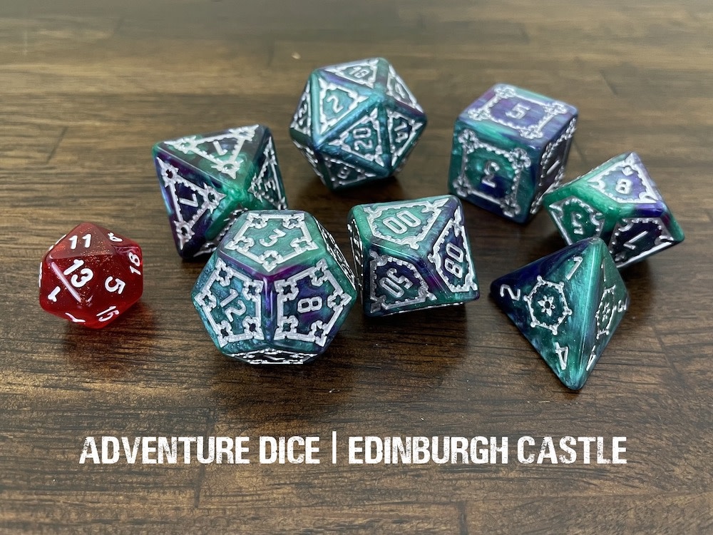Adventure Dice Large RPG Dice Set Edinburgh Castle Rain City Games