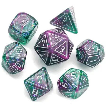 Cybernated Pink & Green RPG Dice Set with XL D20