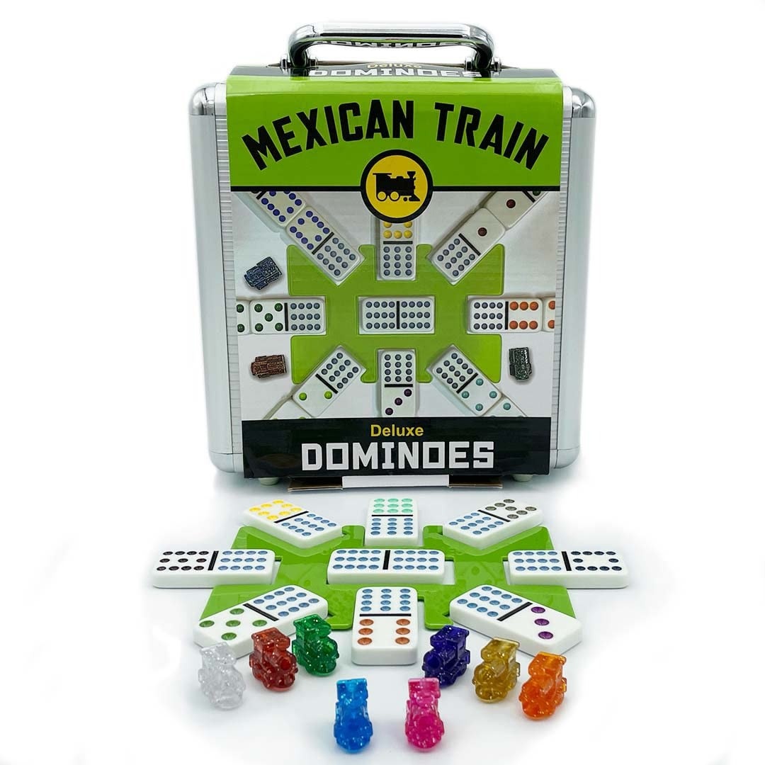 Mexican Train Dominoes - Deluxe Double Twelve with Aluminum Case