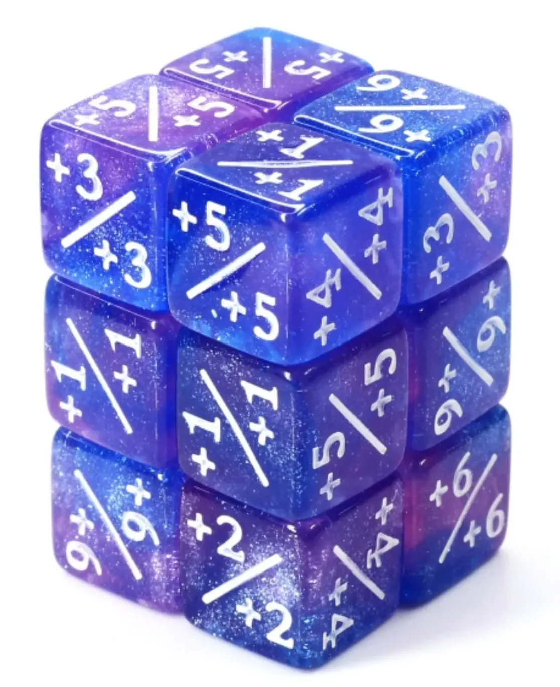 +1/+1 Counter Dice - Blue & Purple/White Glitter - Set of 8