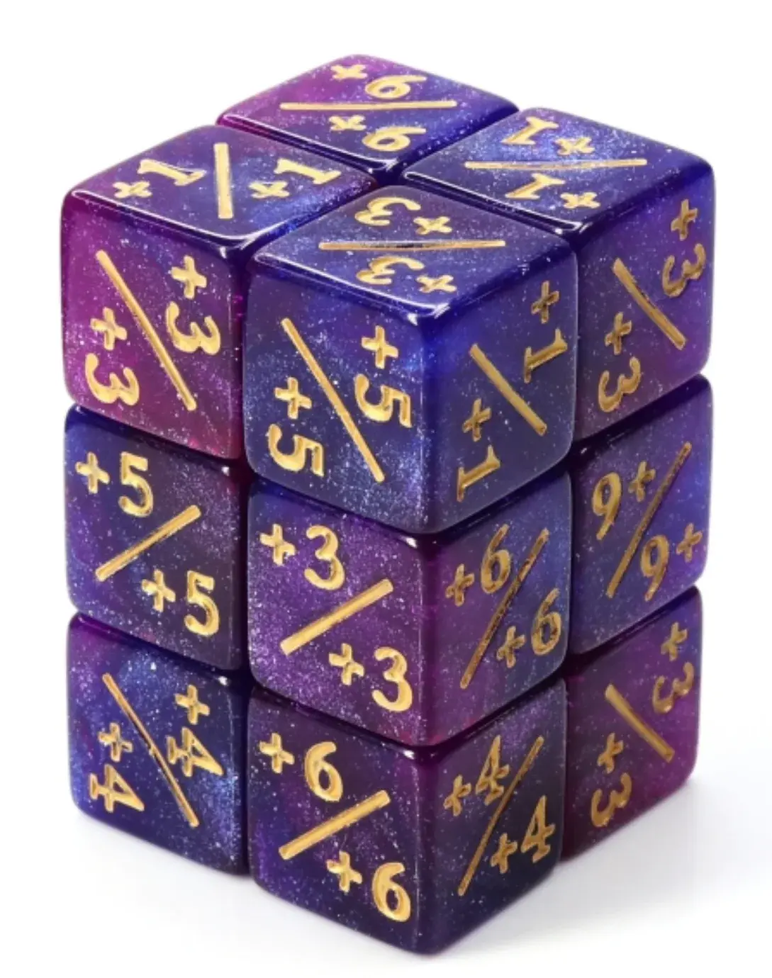 +1/+1 Counter Dice - Dark Blue & Purple/Gold Glitter - Set of 8