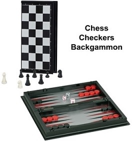 Folding Magnetic 3 in 1 Travel Chess, Checkers and Backgammon - 10-inch