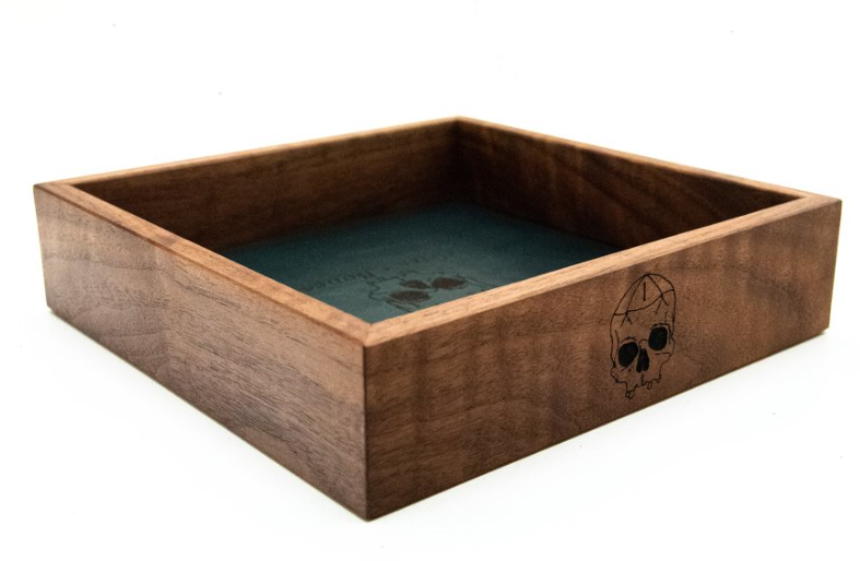 Handmade Dice Tray - Black Walnut Square with Hunter Green Felt