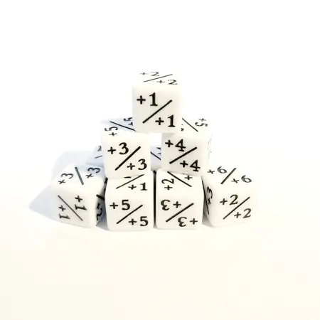 +1/+1 Counter Dice - Mace - Opaque White w/Black - Set of 10