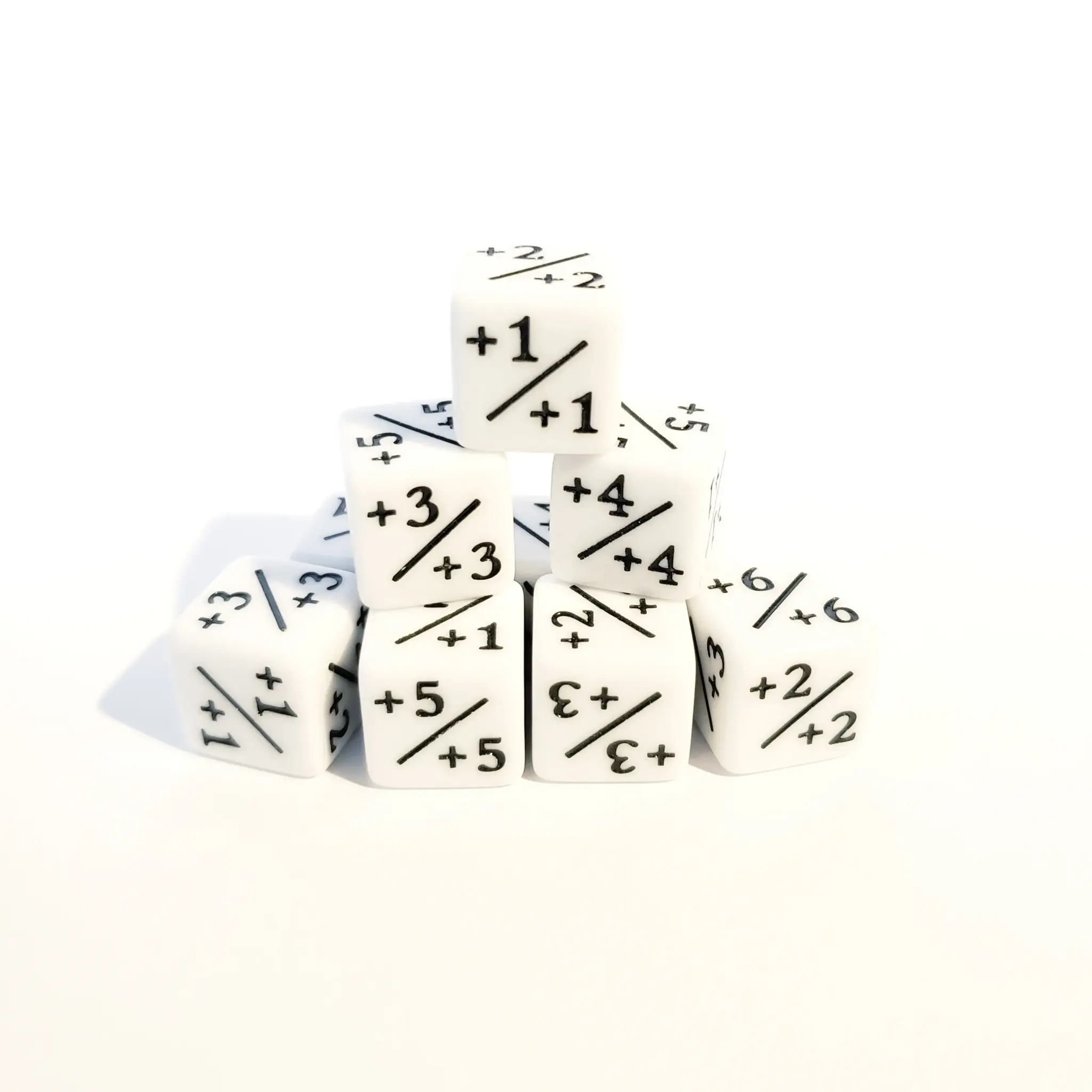 +1/+1 Counter Dice - Mace - Opaque White w/Black - Set of 10