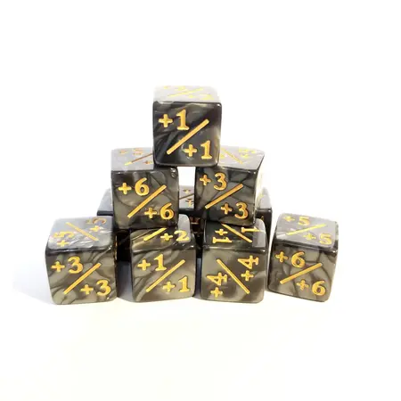 +1/+1 Counter Dice - Shatter - Pearl Black/Gold - Set of 10