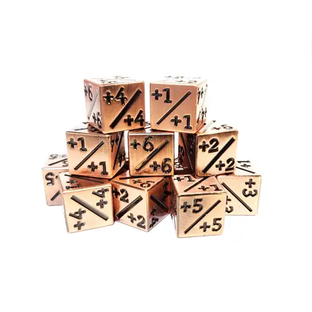 +1/+1 Metal Counter Dice - Copper Ore w/Black - Set of 12