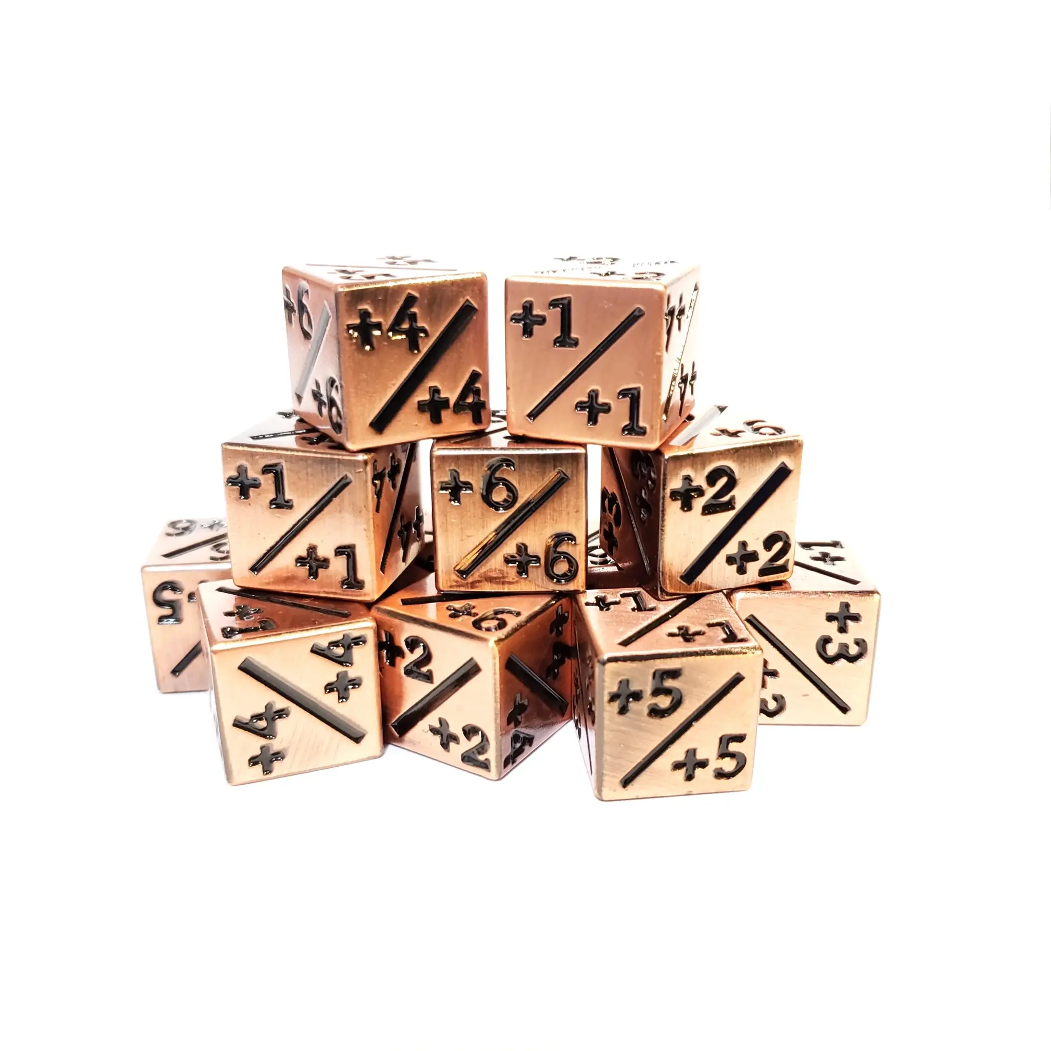+1/+1 Metal Counter Dice - Copper Ore w/Black - Set of 12