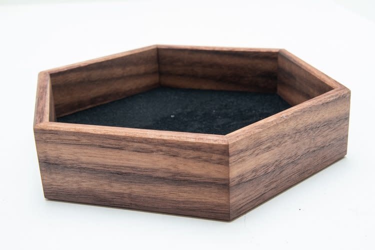 Handmade Dice Tray - Black Walnut Hex with Black Felt