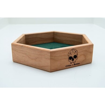 Handmade Dice Tray - Cherry Hex with Green Felt