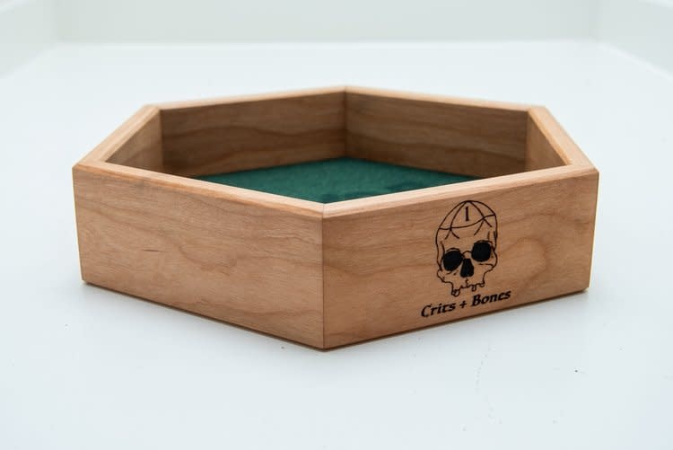 Handmade Dice Tray - Cherry Hex with Green Felt