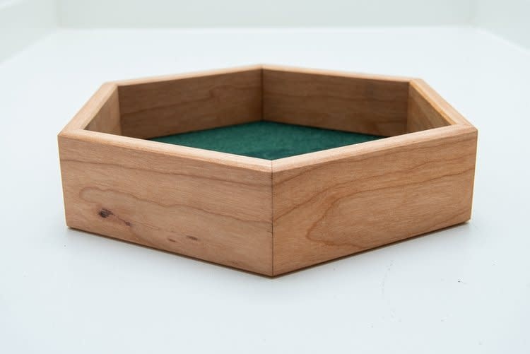 Handmade Dice Tray - Cherry Hex with Green Felt