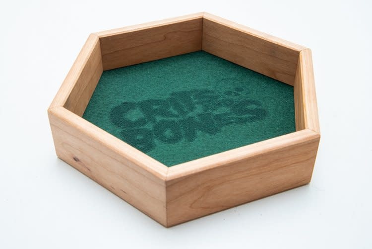 Handmade Dice Tray - Cherry Hex with Green Felt