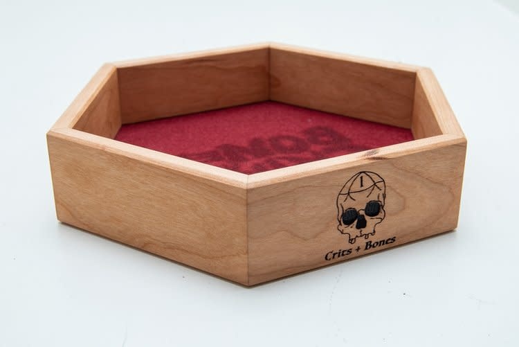 Handmade Dice Tray - Cherry Hex with Red Felt