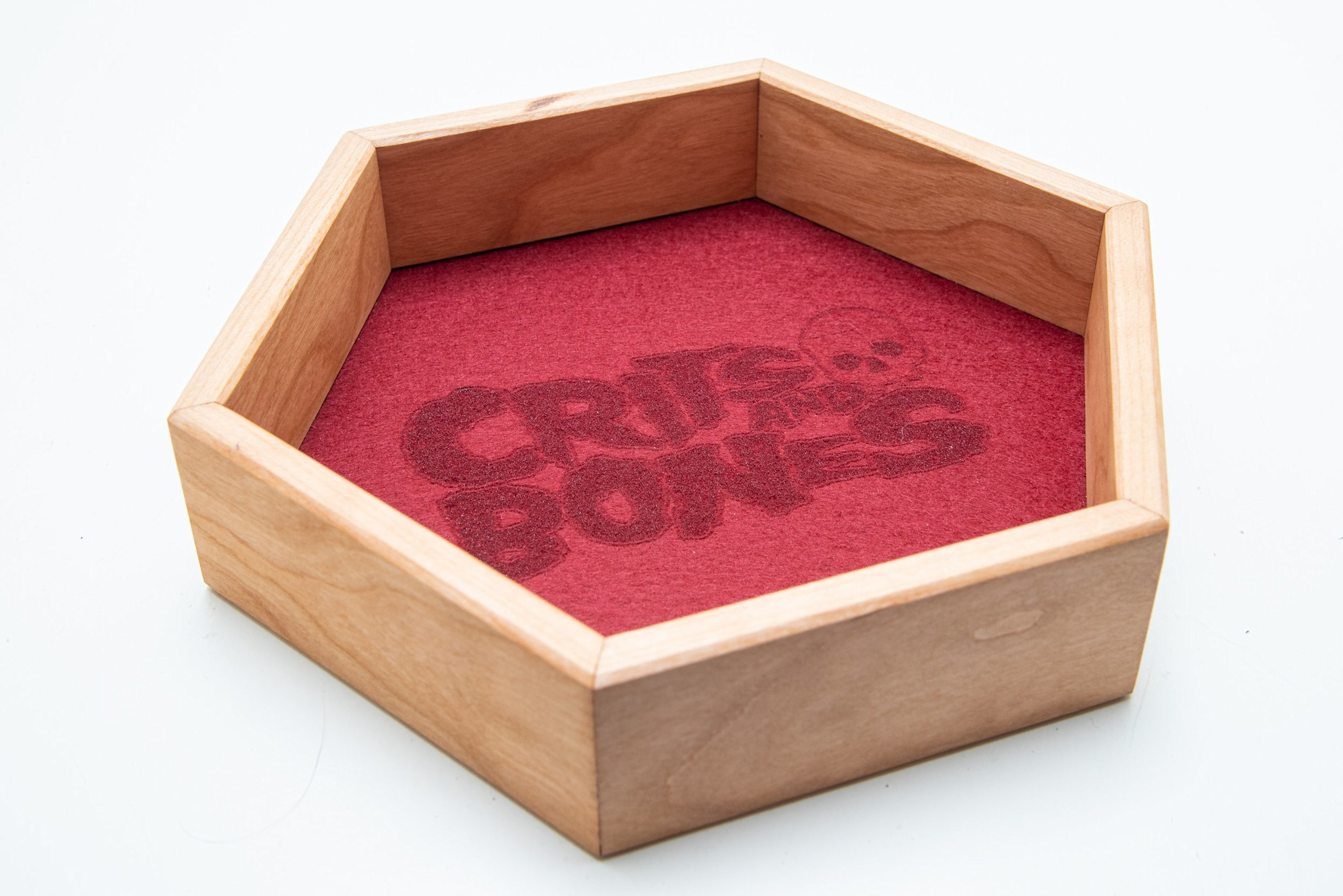 Handmade Dice Tray - Cherry Hex with Red Felt