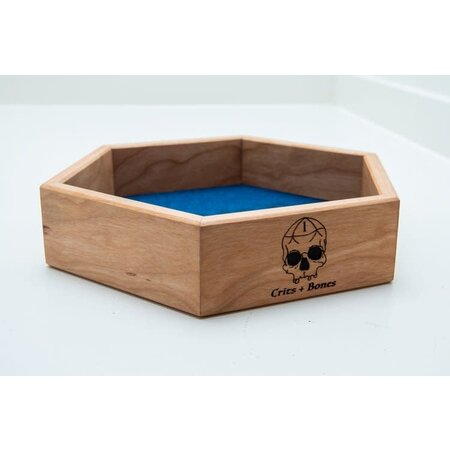 Handmade Dice Tray - Cherry Hex with Blue Felt