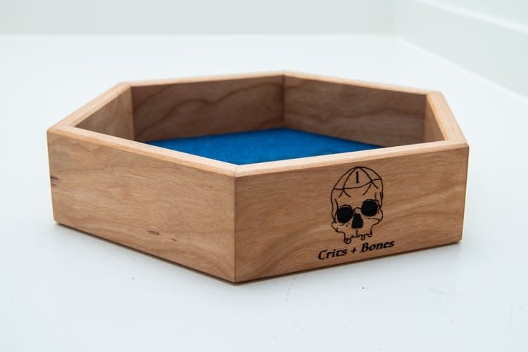 Handmade Dice Tray - Cherry Hex with Blue Felt